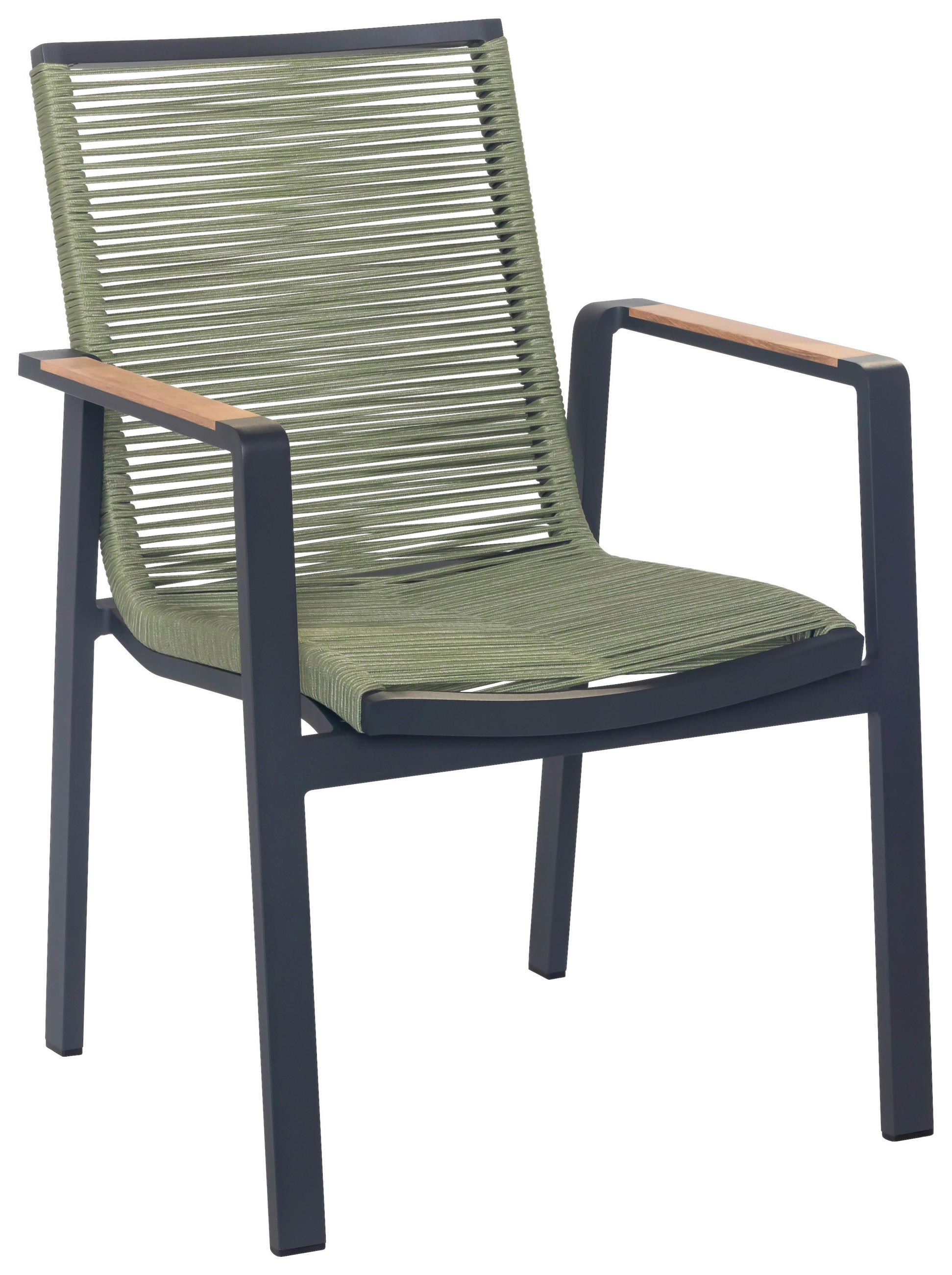 STAPELSESSEL Teakholz Aluminium Anthrazit, Grün, Teakfarben  - Anthrazit/Grün, Design, Holz/Kunststoff (65/89/60cm) - Amatio