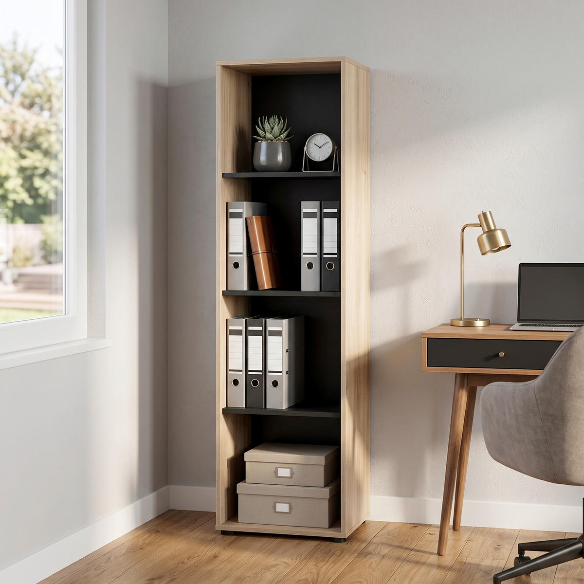REGAL   - Eichefarben/Schwarz, MODERN, Holzwerkstoff/Kunststoff (44,8/163,6/41cm) - MID.YOU