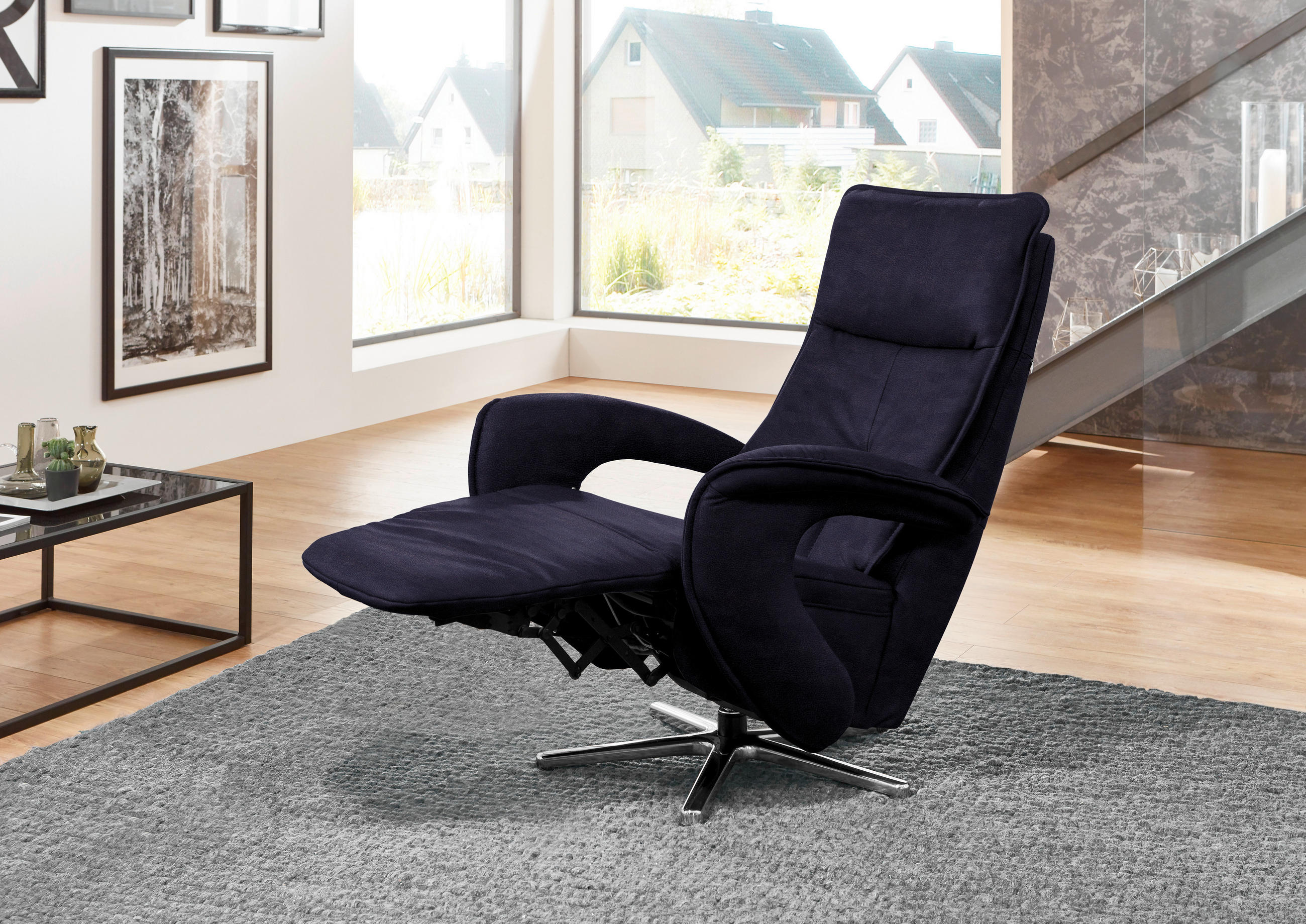 RELAXSESSEL in Textil Schwarz  - Chromfarben/Schwarz, Design, Textil/Metall (77/110/87cm) - Valdera
