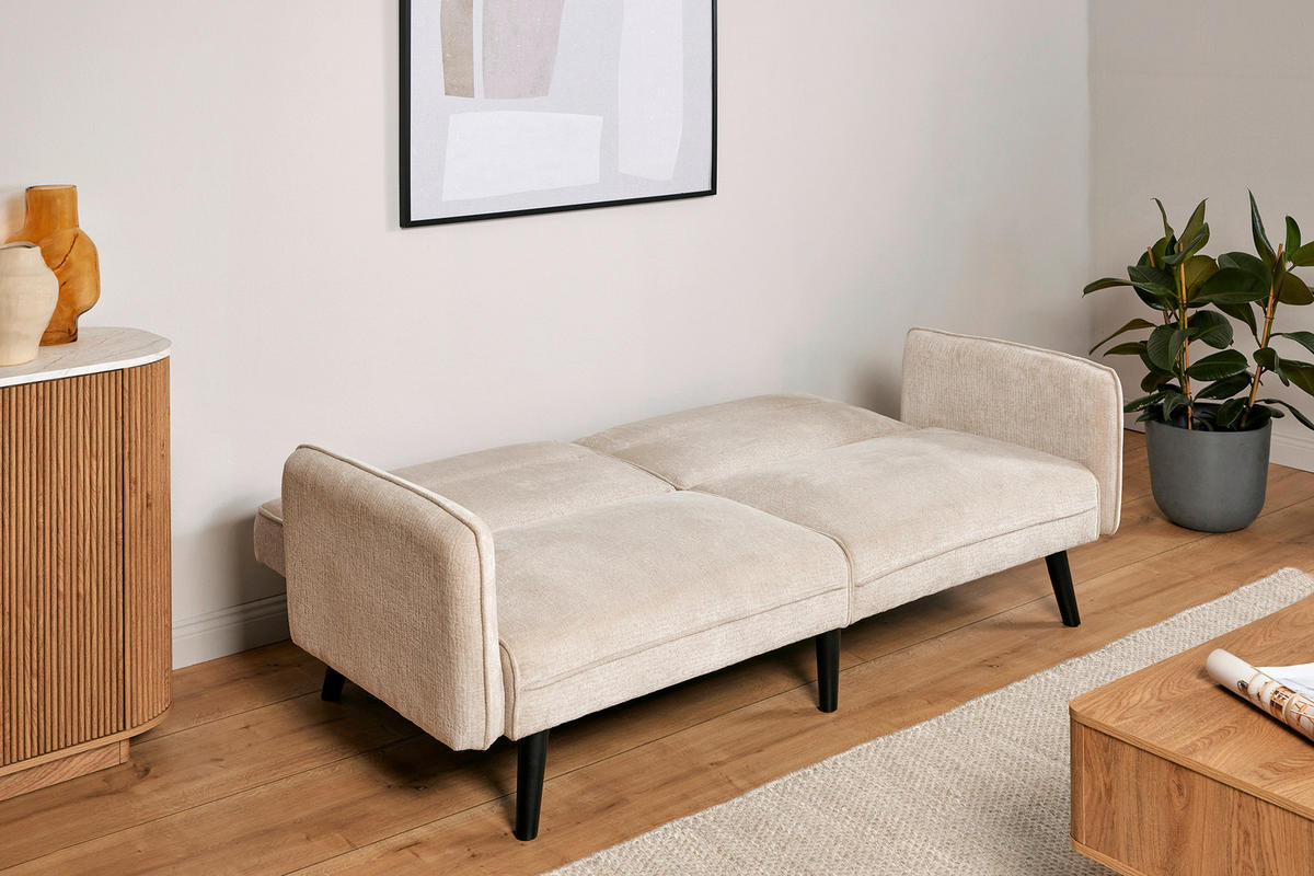 SCHLAFSOFA Bouclé Champagner  - Champagner/Schwarz, MODERN, Holz/Textil (191/83/84cm) - Livetastic