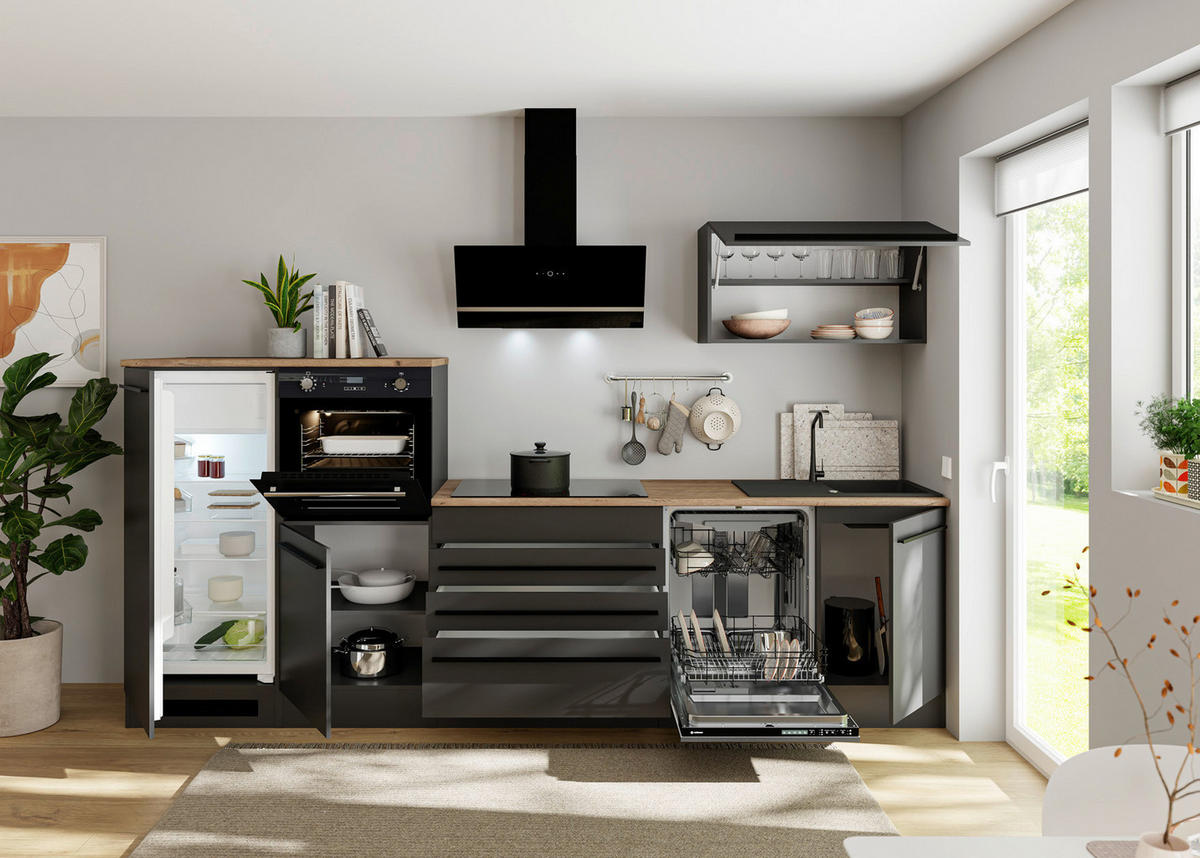 KÜCHENLEERBLOCK  in Schwarz  - Eichefarben/Schwarz, Basics, Holzwerkstoff/Kunststoff (320cm) - P & B