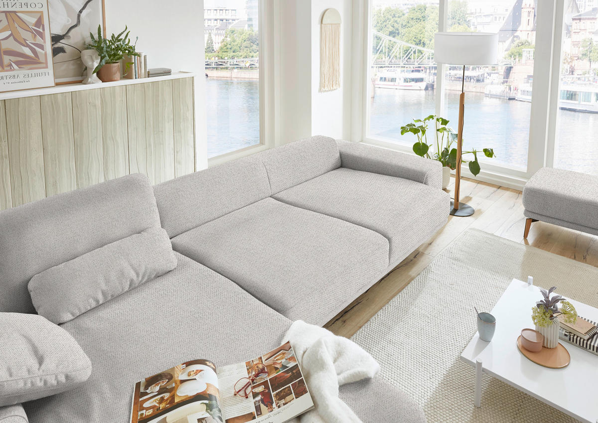 ECKSOFA in Flachgewebe Ecru  - Wildeiche/Ecru, Design, Holz/Textil (193/334cm) - Niels Andersson