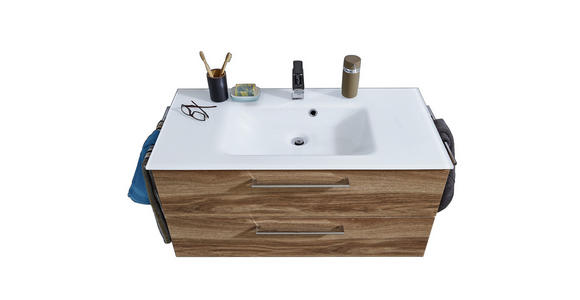 BADEZIMMER in 100 cm - Chromfarben/Eichefarben, KONVENTIONELL, Holzwerkstoff/Stein (100cm) - Novel