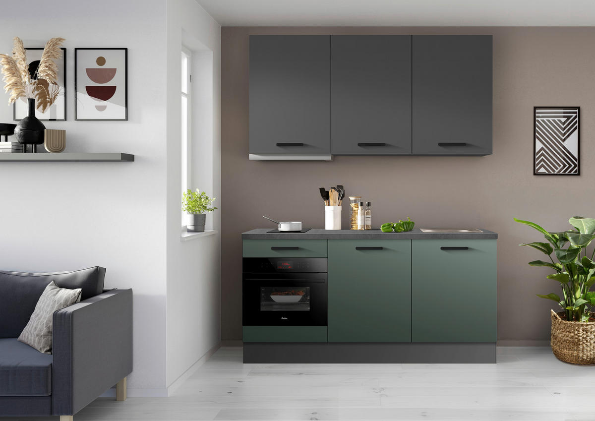 KÜCHENBLOCK 180 cm   in Graphitfarben, Dunkelgrün  - Dunkelgrün/Schieferfarben, Basics, Holzwerkstoff/Metall (180cm) - Impuls