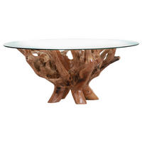 COUCHTISCH Teakholz massiv Klarglas 110/110/46 cm rund Teakfarben  - Teakfarben, Basics, Glas/Holz (110/110/46cm) - Livetastic