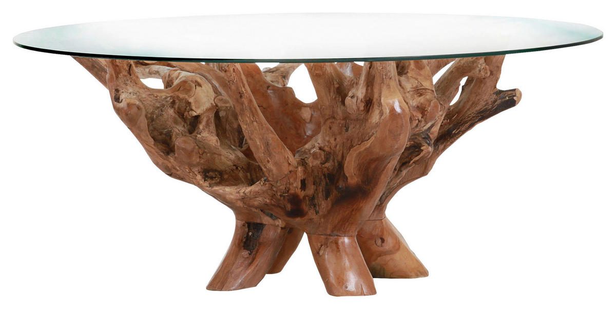 COUCHTISCH Teakholz massiv Klarglas 110/110/46 cm rund Teakfarben  - Teakfarben, Basics, Glas/Holz (110/110/46cm) - Livetastic
