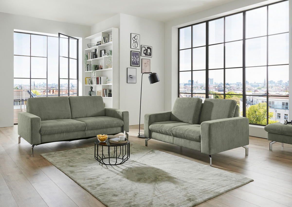 2-SITZER-SOFA Feincord Schilfgrün  - Schilfgrün/Chromfarben, Design, Textil/Metall (142/87/105cm) - Beldomo Style