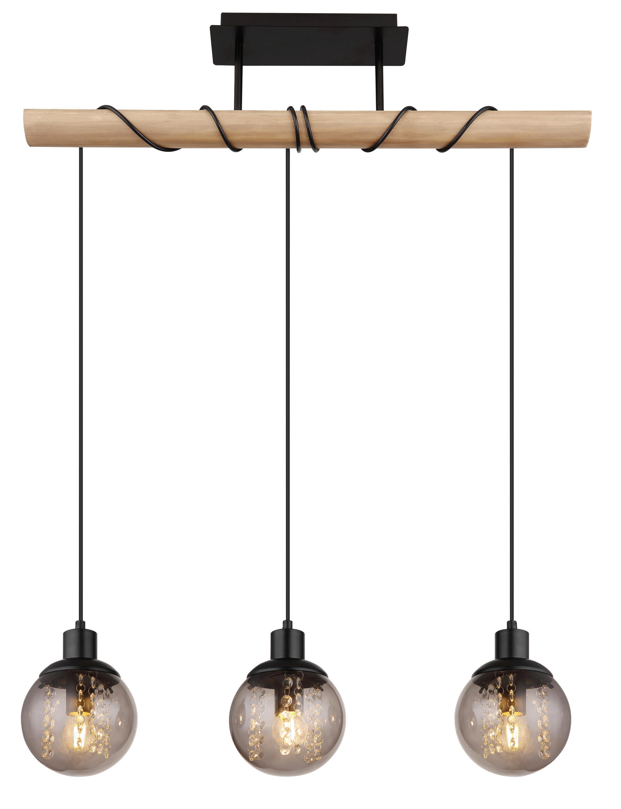 HÄNGELEUCHTE   - Klar/Schwarz, Natur, Glas/Holz (78/15/120cm) - Globo