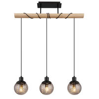 HÄNGELEUCHTE    - Klar/Schwarz, Natur, Glas/Holz (78/15/120cm) - Globo