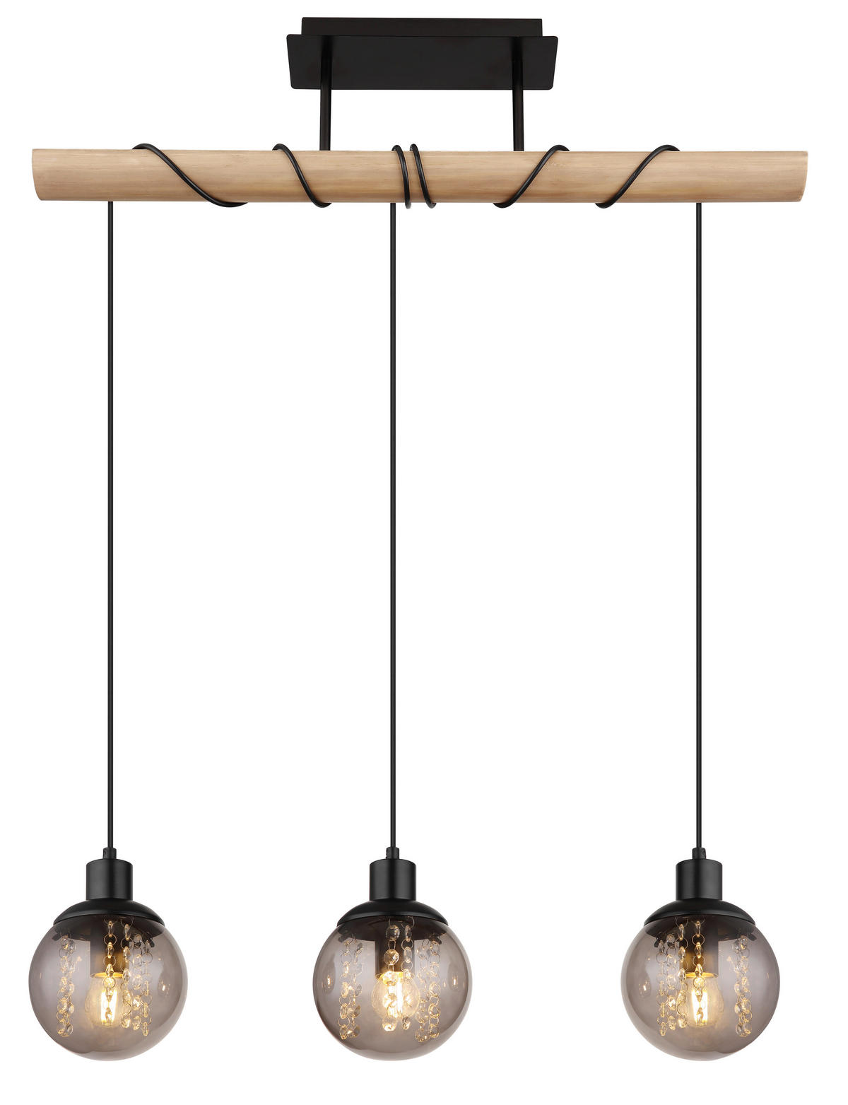 HÄNGELEUCHTE    - Klar/Schwarz, Natur, Glas/Holz (78/15/120cm) - Globo