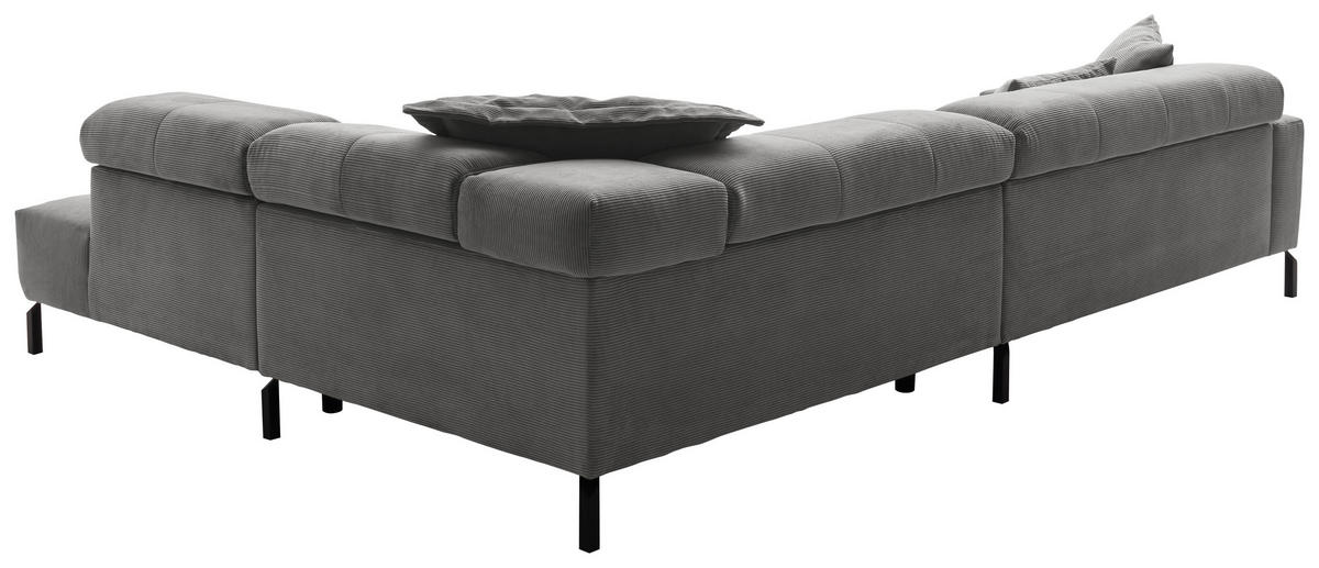 ECKSOFA in Cord Dunkelgrau  - Dunkelgrau/Schwarz, Konventionell, Textil/Metall (311/219cm) - Hom`in