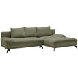 ECKSOFA in Chenille Olivgrün  - Schwarz/Olivgrün, MODERN, Textil/Metall (290/182cm) - Hom`in