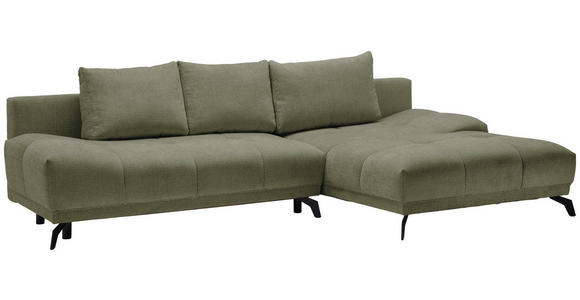 ECKSOFA in Chenille Olivgrün  - Schwarz/Olivgrün, MODERN, Textil/Metall (290/182cm) - Hom`in