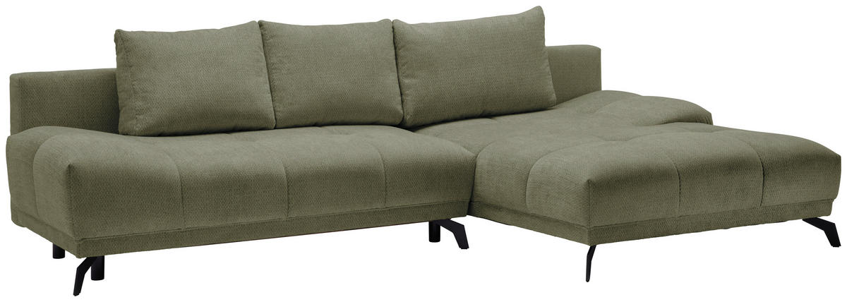 ECKSOFA in Chenille Olivgrün  - Schwarz/Olivgrün, Modern, Textil/Metall (290/182cm) - Hom`in
