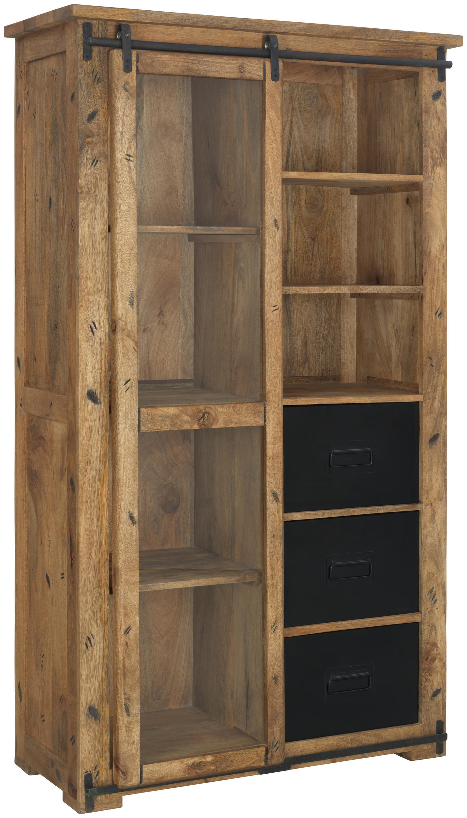 VITRINE in massiv Mangoholz Anthrazit, Naturfarben  - Transparent/Anthrazit, LIFESTYLE, Glas/Holz (100/175/45cm) - MID.YOU
