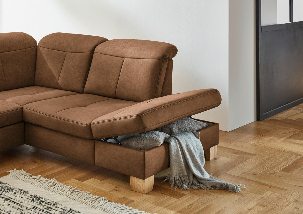 WOHNLANDSCHAFT in Mikrofaser Hellbraun  - Wildeiche/Hellbraun, Konventionell, Holz/Textil (185/343/243cm) - Voleo