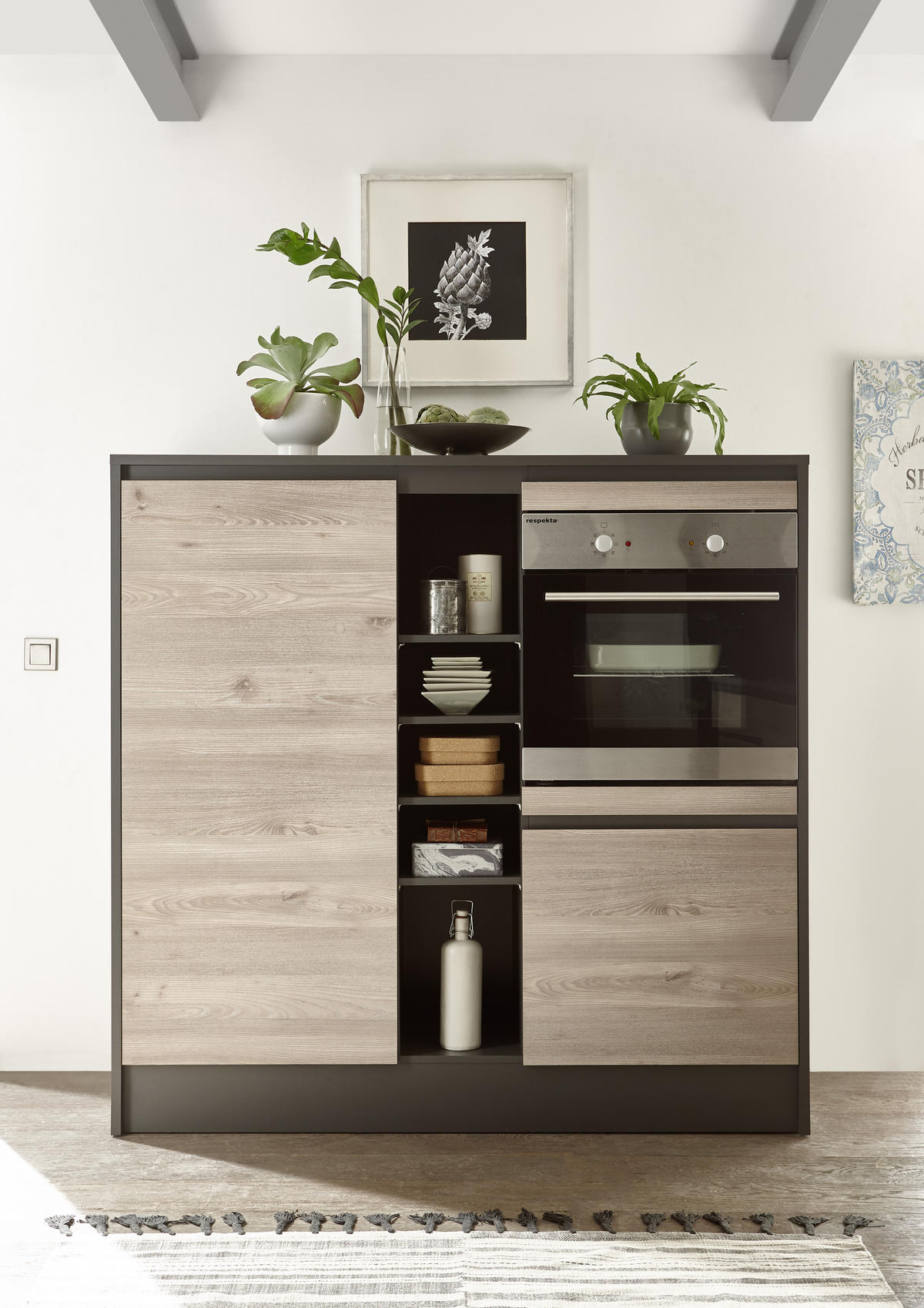 KÜCHENLEERBLOCK  210/150 cm  in Anthrazit, Eichefarben  - Eichefarben/Anthrazit, MODERN, Holzwerkstoff (210/150cm) - Carryhome