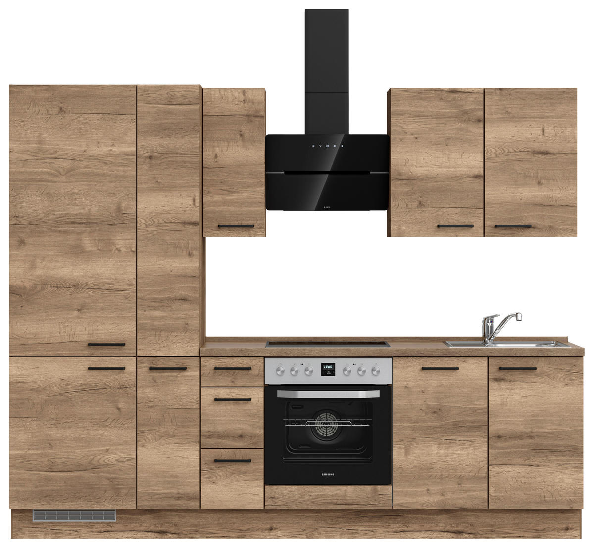 KÜCHENLEERBLOCK 270 cm   in Eiche dunkel  - Eiche dunkel/Schwarz, MODERN, Holzwerkstoff/Metall (270cm) - Nobilia