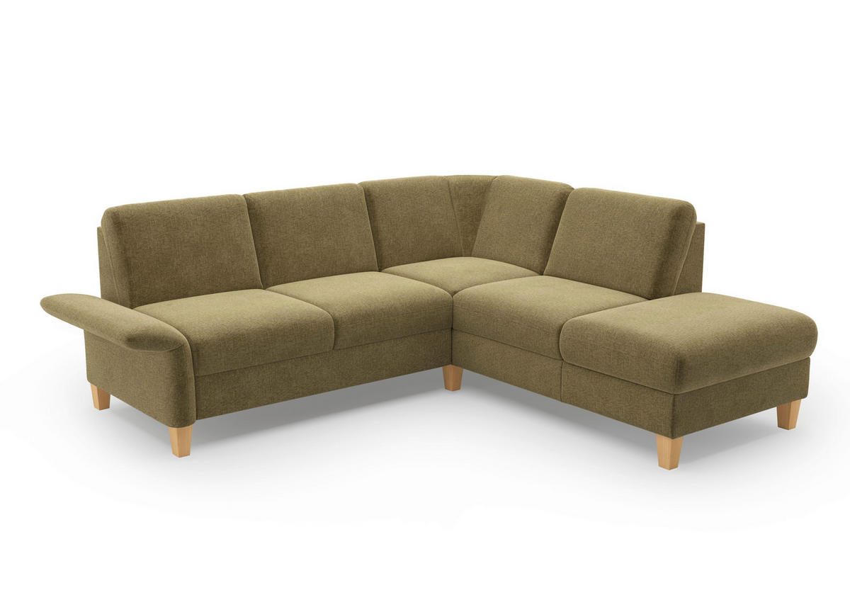 ECKSOFA ROCHELLE E Olivgrün Flachgewebe  - Eichefarben/Olivgrün, KONVENTIONELL, Holz/Textil (240/216cm) - Sit & More