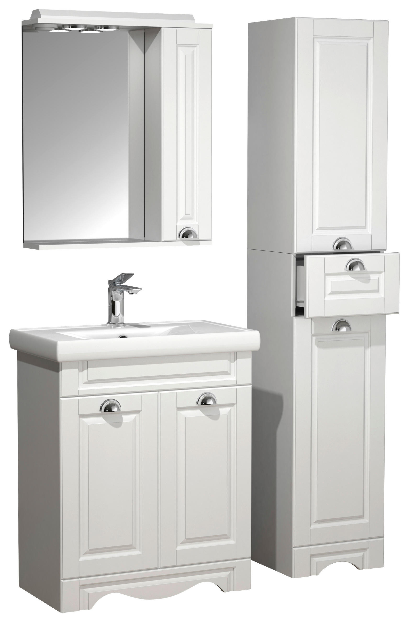 BADEZIMMER 4-teilig  in 96 cm  - Silberfarben/Weiß, MODERN, Glas/Keramik (96cm) - MID.YOU
