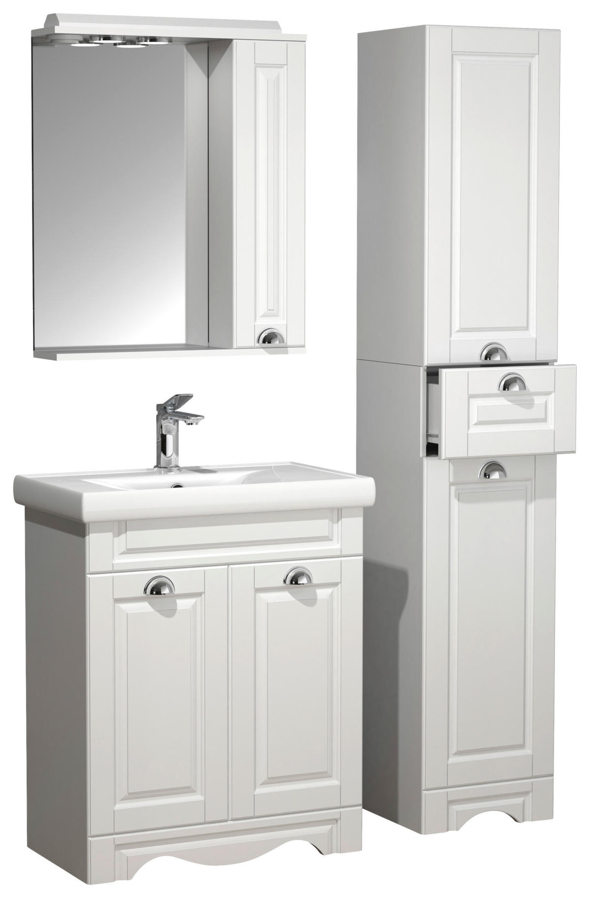 BADEZIMMER 4-teilig  in 96 cm  - Silberfarben/Weiß, MODERN, Glas/Keramik (96cm) - MID.YOU