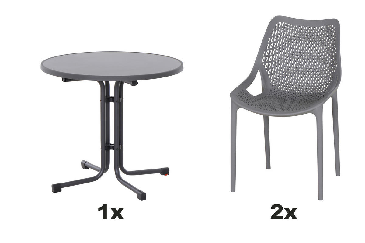 GARTENGARNITUR 3-teilig  - Anthrazit/Grau, Basics, Holzwerkstoff/Kunststoff (80/81/80cm) - Siena Garden