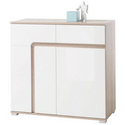 KOMODA, bela, hrast - črna/bela, Design, umetna masa/leseni material (144/94/38cm) - XORA