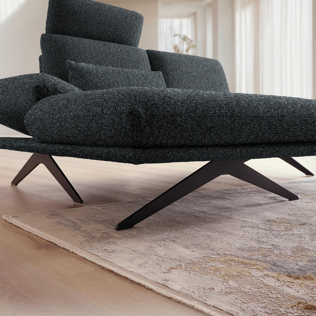 ECKSOFA Flachgewebe Anthrazit  - Anthrazit/Schwarz, Design, Textil/Metall (155/234cm) - Dieter Knoll