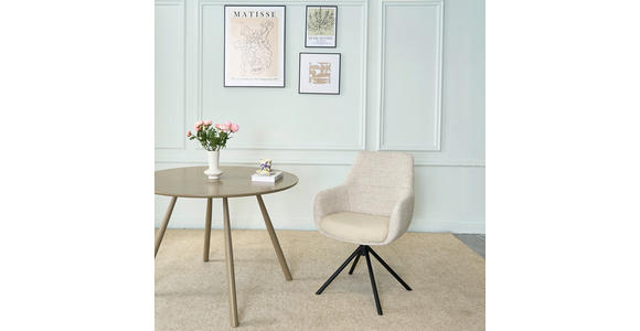 ARMLEHNSTUHL  Stoffauswahl, Sitzfläche 360° drehbar Webstoff  - Beige/Schwarz, Design, Textil/Metall (59/91/69cm) - Novel