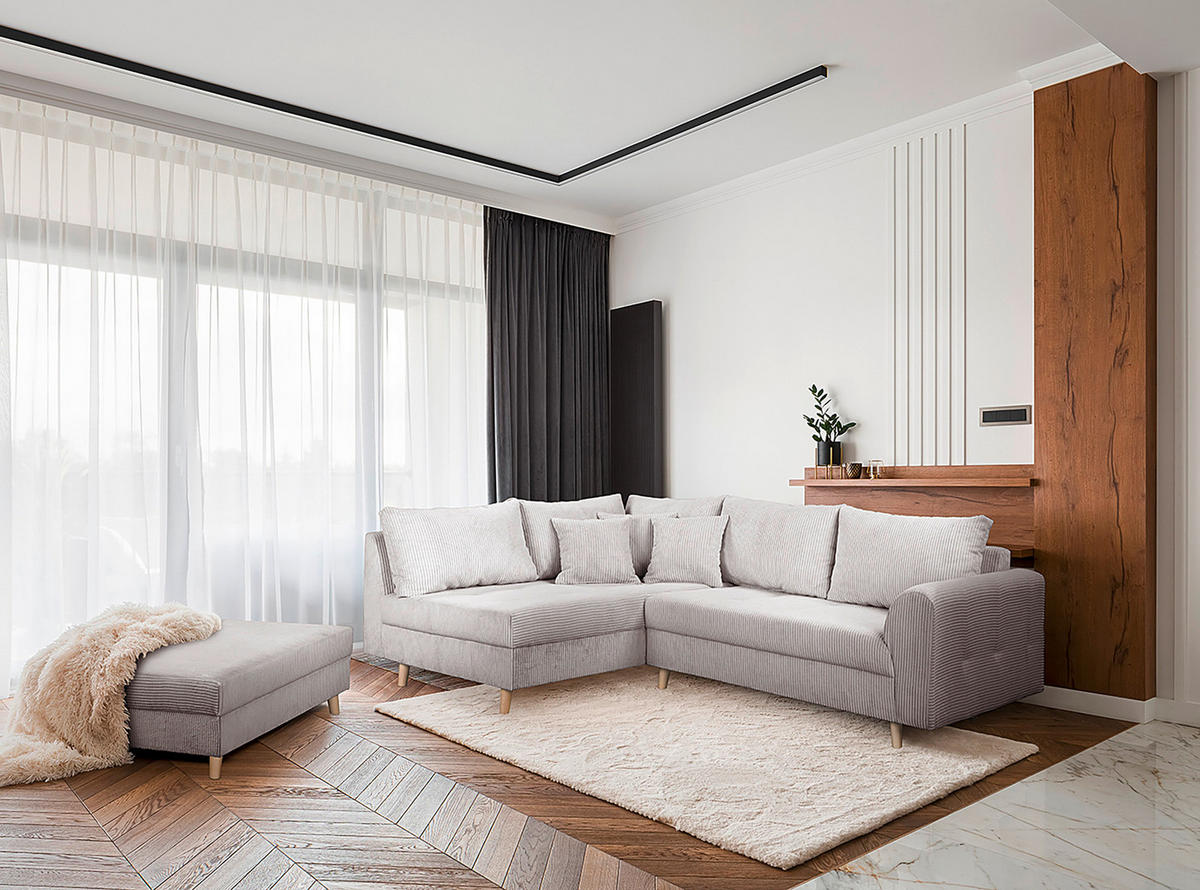 ECKSOFA inkl. Hocker Ariella Grau Cord  - Naturfarben/Grau, Design, Holz/Textil (161/231cm) - Livetastic