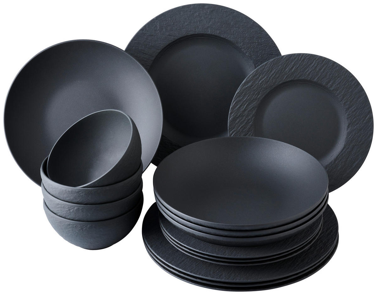 TAFELSERVICE Schwarz 16-teilig Manufacture Rock  - Schwarz, Design, Keramik - Villeroy & Boch