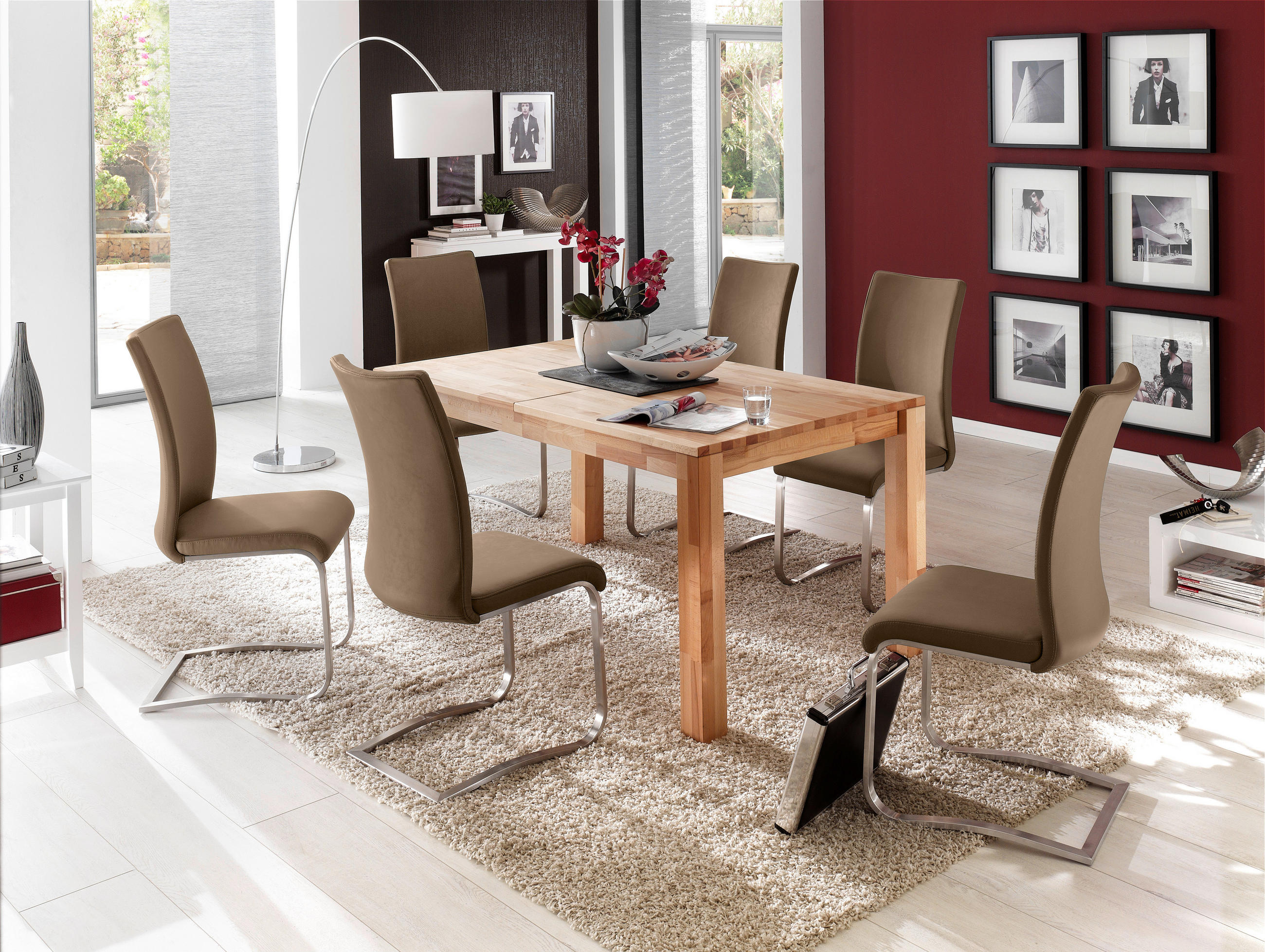 SCHWINGSTUHL  in Lederlook  - Edelstahlfarben/Cappuccino, Design, Textil/Metall (43/103/52cm) - Livetastic