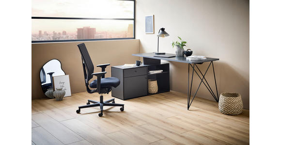 ECKSCHREIBTISCH 160/115/75 cm in Anthrazit, Schwarz - Anthrazit/Schwarz, Design, Holzwerkstoff/Metall (160/115/75cm) - Novel