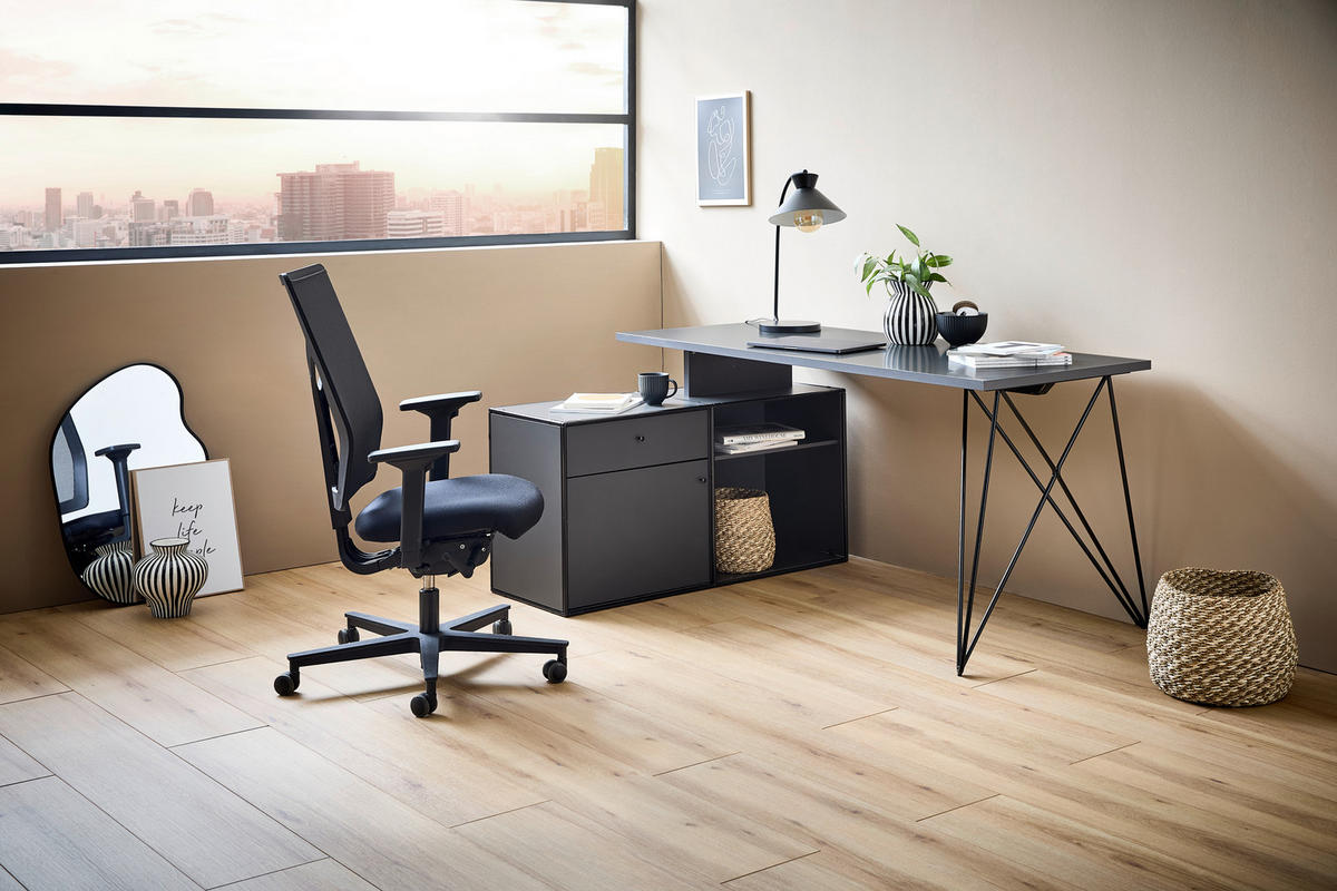 ECKSCHREIBTISCH 160/115/75 cm  in Anthrazit, Schwarz  - Anthrazit/Schwarz, Design, Holzwerkstoff/Metall (160/115/75cm) - Novel