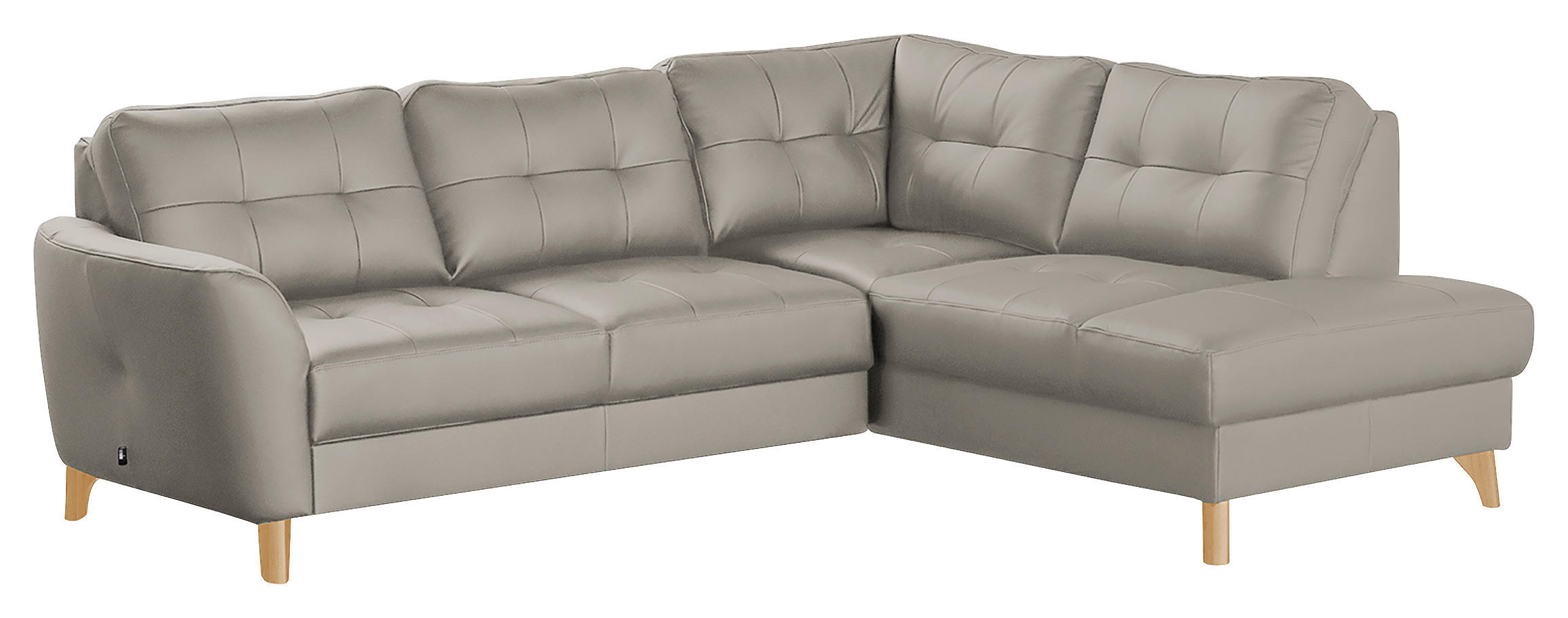 ECKSOFA Platinfarben Echtleder Lederlook  - Platinfarben/Buchefarben, Design, Leder/Holz (236/190cm) - Livetastic