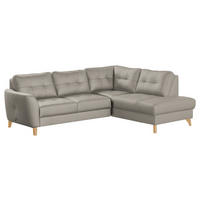 ECKSOFA in Lederlook Echtleder Platinfarben  - Platinfarben/Buchefarben, Design, Leder/Holz (236/190cm) - Livetastic