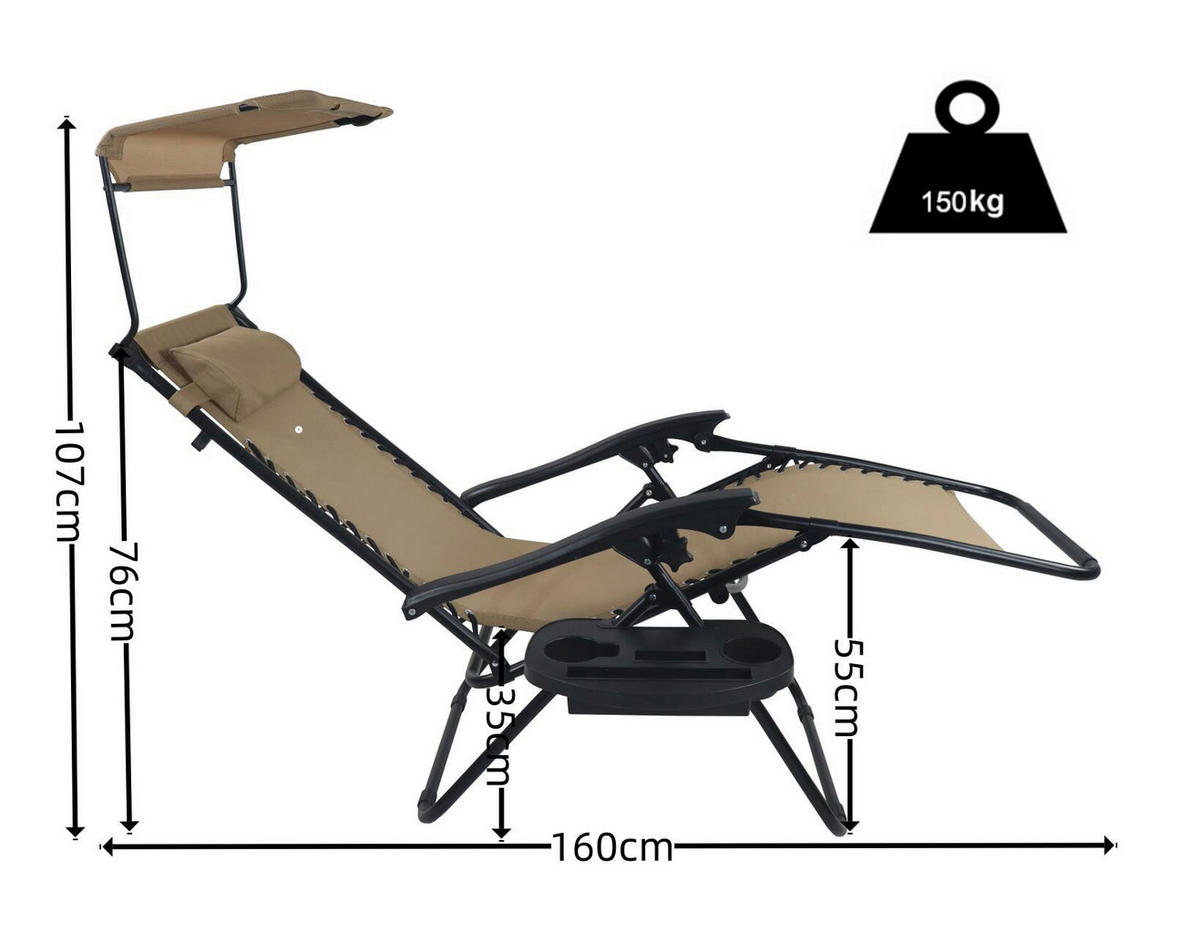 GARTENLIEGE 64/133/91 cm  - Beige, MODERN, Textil/Metall (64/133/91cm) - Gardenson