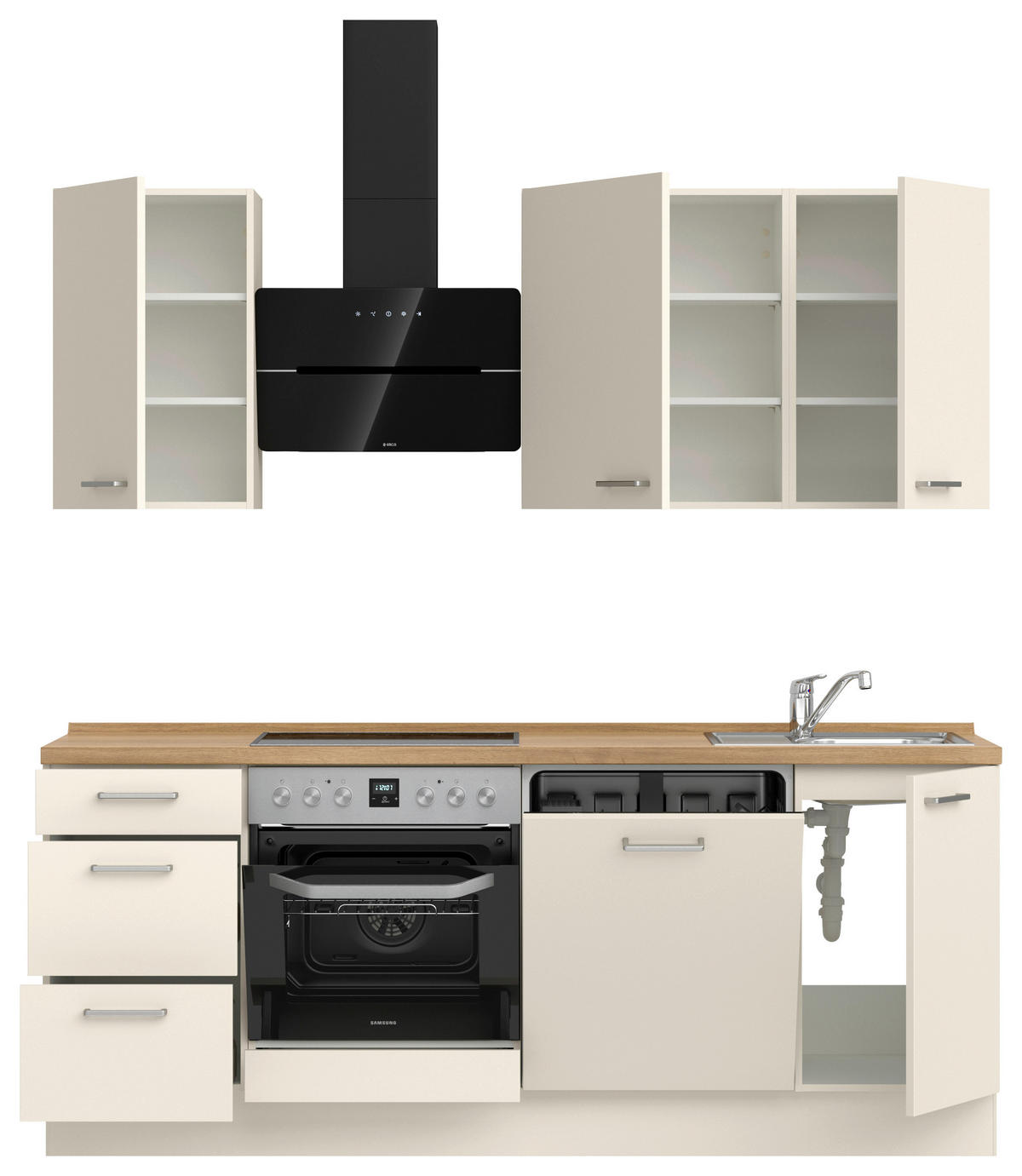 KÜCHENBLOCK 210 cm   in Eichefarben, Magnolie  - Edelstahlfarben/Eichefarben, MODERN, Holzwerkstoff/Metall (210cm) - Nobilia