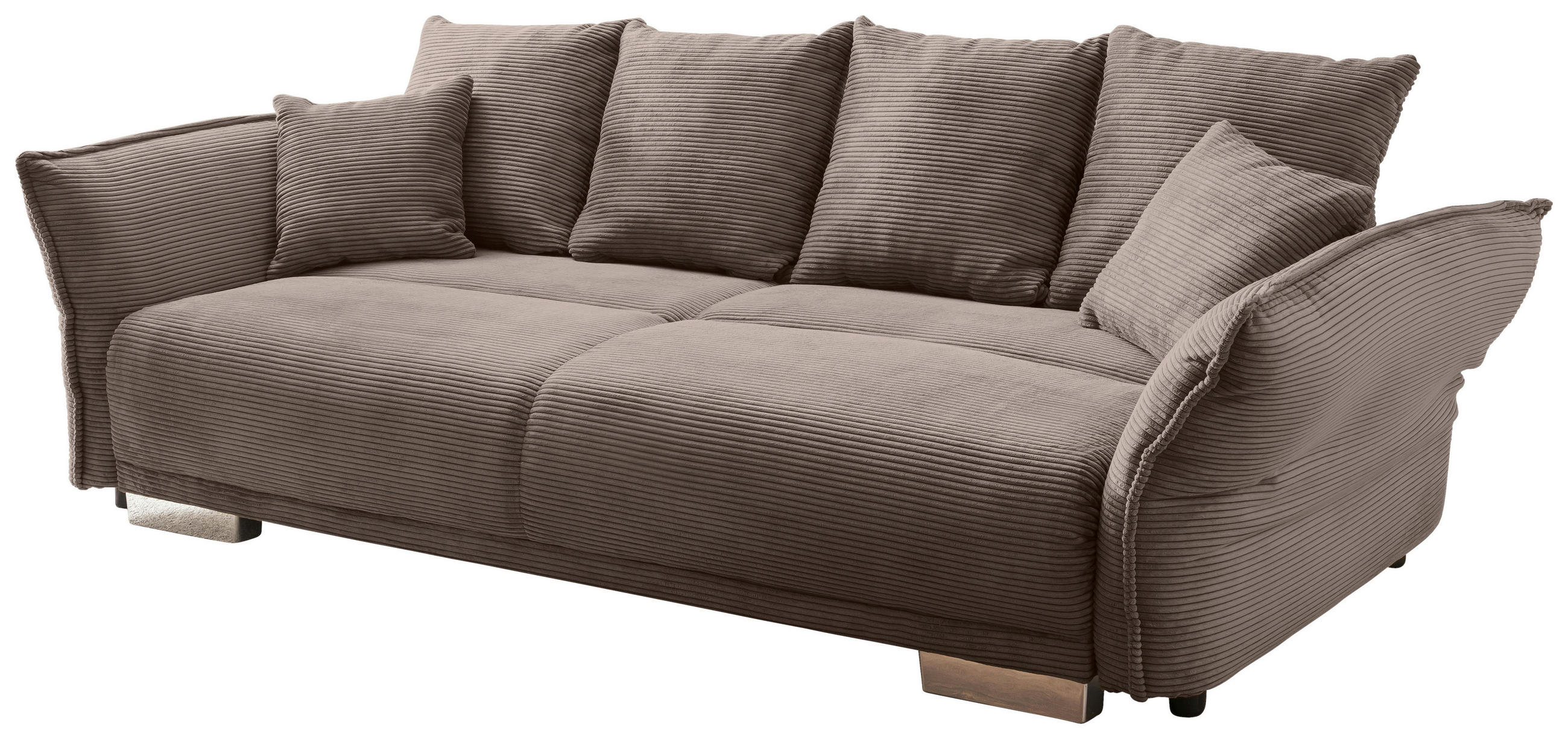 BIGSOFA in Cord Graubraun  - Chromfarben/Graubraun, Modern, Kunststoff/Textil (242/71/90/131cm) - Livetastic