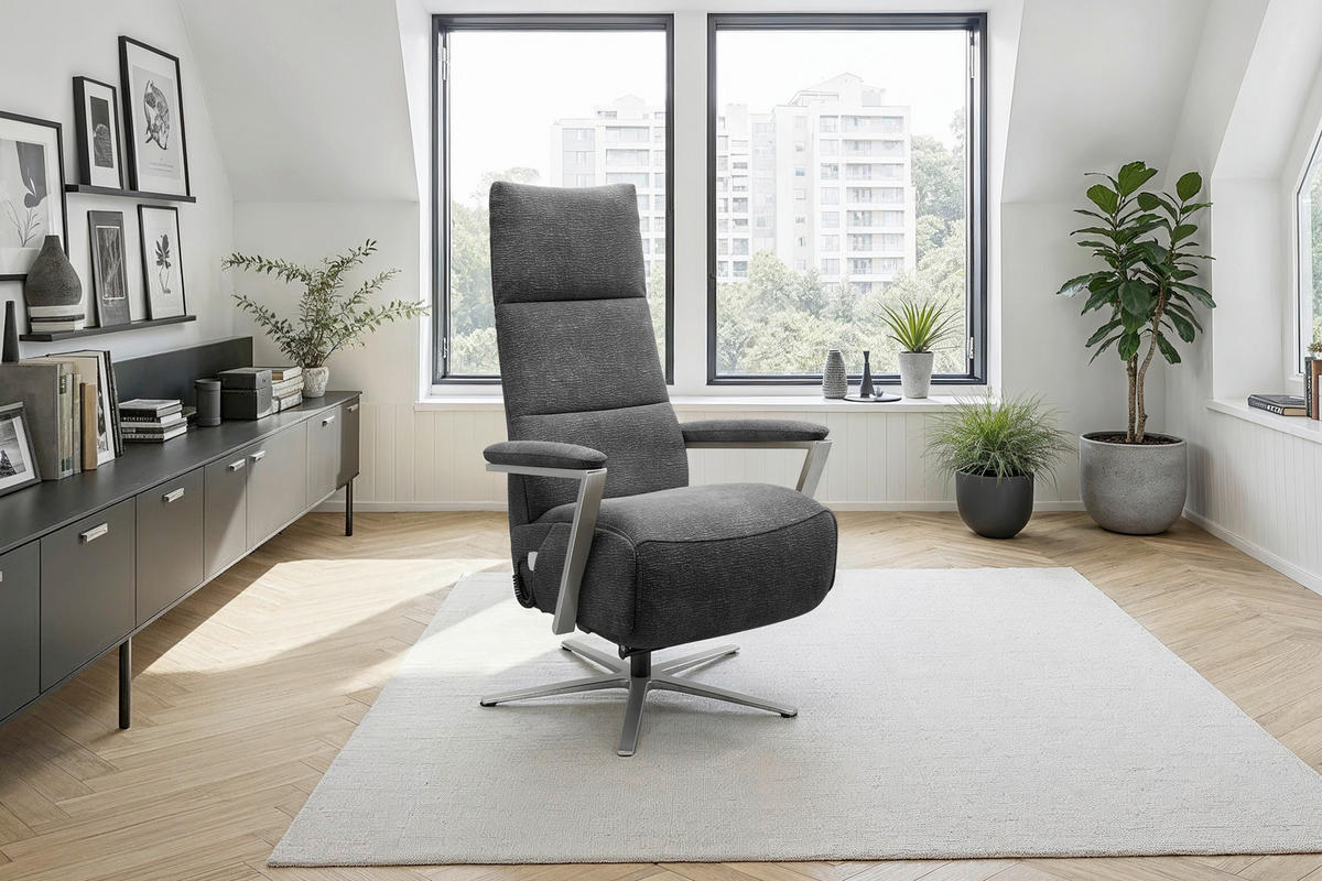 RELAXSESSEL TV VARIO COMFORT E M2 Chenille Kopfteilverstellung, Rücken echt    - Anthrazit/Silberfarben, Basics, Textil/Metall (70/126/85cm) - Sit & More