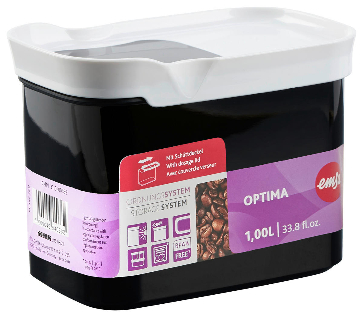 FRISCHHALTEDOSE 1 l  - Schwarz/Weiß, KONVENTIONELL, Kunststoff (16,0/9,9/12,5cm) - Emsa