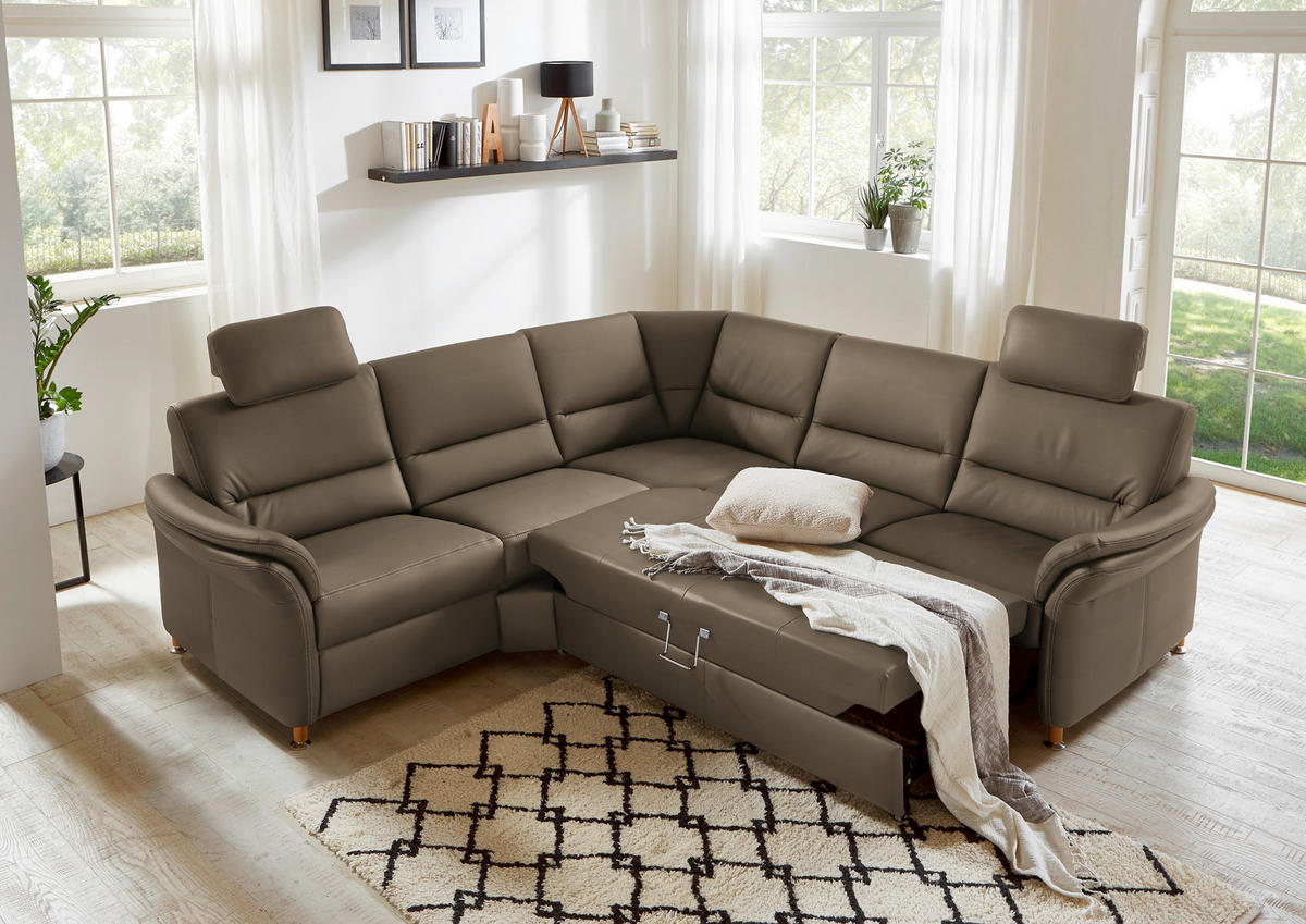 ECKSOFA in Echtleder Graubraun  - Eichefarben/Graubraun, Konventionell, Leder/Holz (262/262cm) - Beldomo Premium