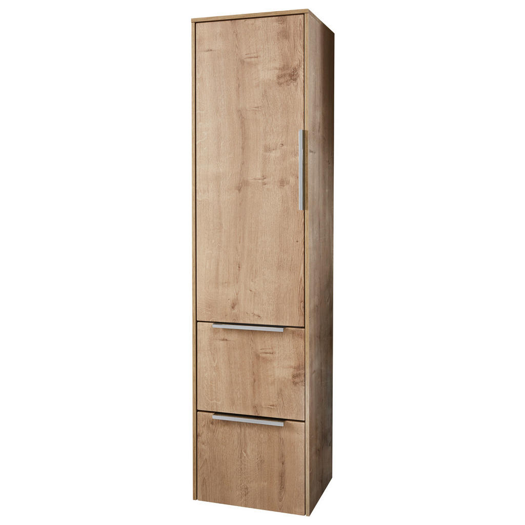 Thumbnail - Novel Midischrank, Eiche, Chrom, Glas, 2 Fächer, 2 Schubladen, 32.2x129x32.5 cm, Made in Germany, hängend, Badezimmer, B...