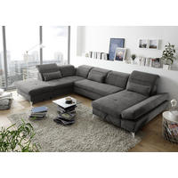 SEDEŽNA GARNITURA, mikrovelur rjava  - barve kroma/rjava, Design, umetna masa/tekstil (245/73-96/350cm) - Hom`in