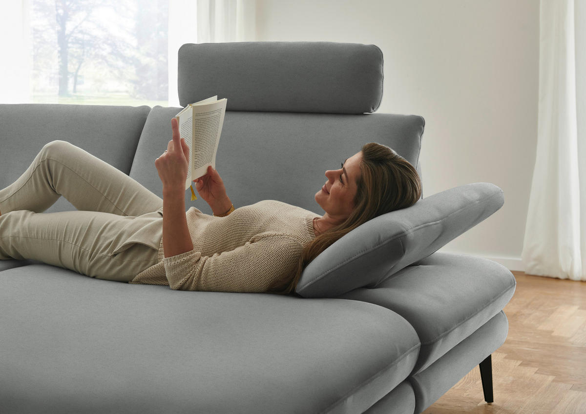 WOHNLANDSCHAFT Chenille, Flachgewebe Grau  - Schwarz/Grau, Design, Textil/Metall (208/344/180cm) - Dieter Knoll