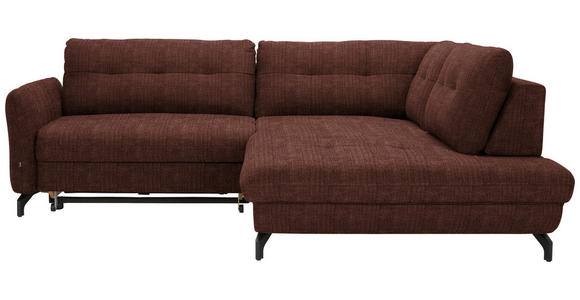 ECKSOFA in Flachgewebe, Leinenoptik Rotbraun  - Rotbraun/Schwarz, Design, Textil/Metall (247/208cm) - Xora