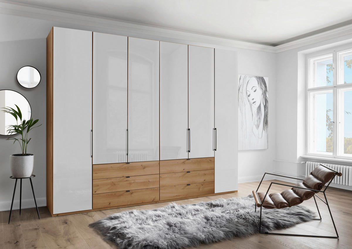 FALTTÜRENSCHRANK in Weiss, Eiche Bianco  - Schieferfarben/Weiss, Konventionell, Glas/Holzwerkstoff (300/216/58cm) - Dieter Knoll