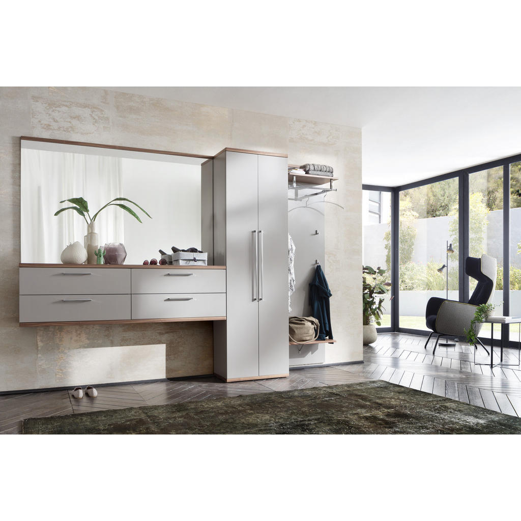 Thumbnail - Moderano Garderobe, Grau, Nussbaum, Holz, Glas, Holzwerkstoff, 4-teilig, Kernnussbaum, furniert, 4 Schubladen, 281x201x3...