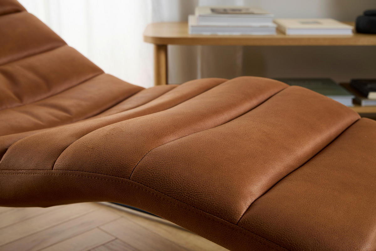 RELAXLIEGE in Lederlook Cognac  - Cognac/Schwarz, KONVENTIONELL, Textil/Metall (63/86/156cm)