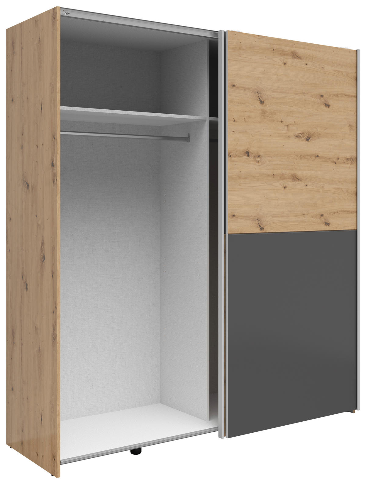 SCHWEBETÜRENSCHRANK 170/191/59 cm 2-türig Weiß, Eichefarben, Eiche Artisan  - Eichefarben/Silberfarben, Basics, Holzwerkstoff/Kunststoff (170/191/59cm) - Boxxx